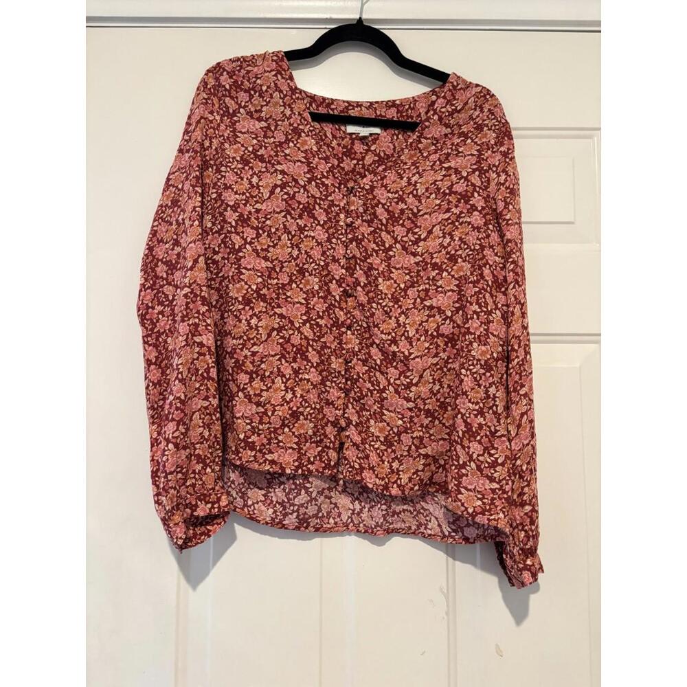 Women's Lucky Brand pink floral boho long sleeve‎ blouse sz M #1431